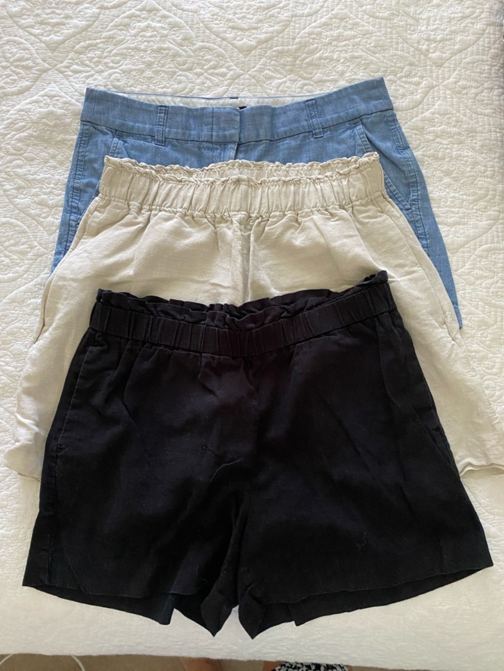 Women’s Shorts Trio by Banana Republic, H&M, and J Crew Black, Cream, Light Blue